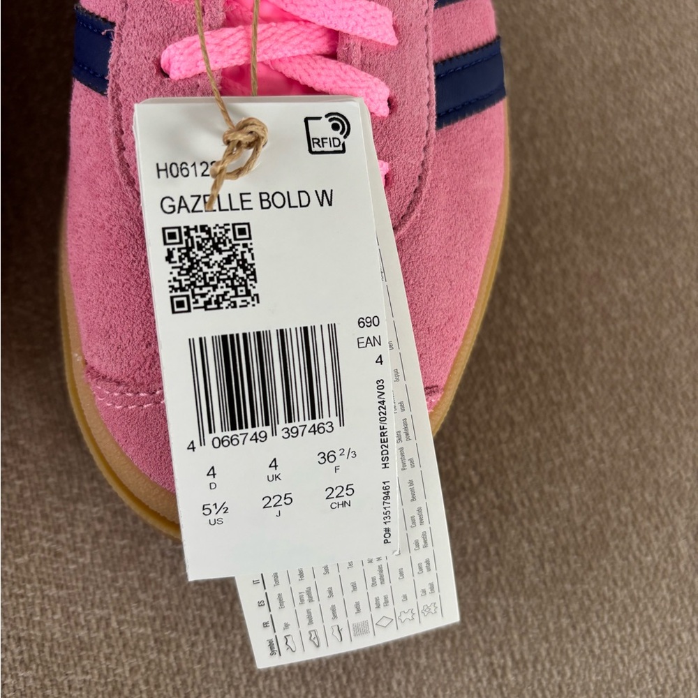 adidas Women's Pink Sneakers with Blue Stripes - Picture 9 of 12